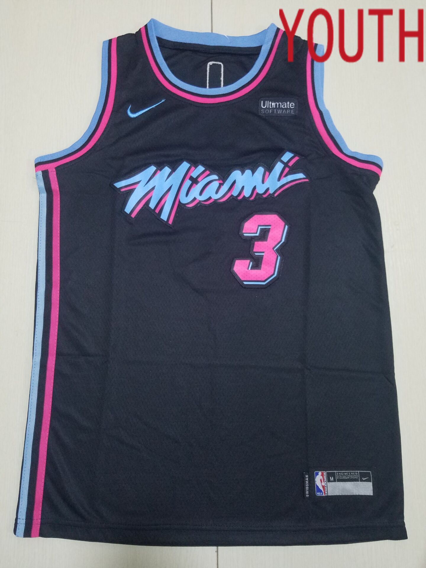Youth Miami Heat 3 Wade Black Nike 2022 NBA Jersey